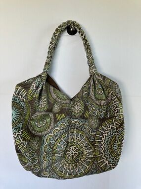 Old Navy Boho Print Hobo Bag Fabric Slouchy Shoulder Bag Green Blue Pattern Boho